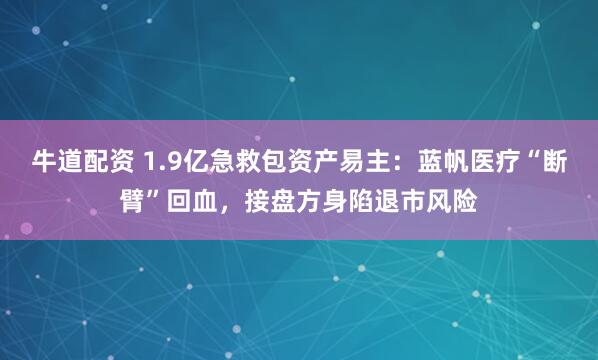 牛道配资 1.9亿急救包资产易主：蓝帆医疗“断臂”回血，接盘方身陷退市风险