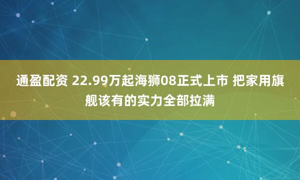 通盈配资 22.99万起海狮08正式上市 把家用旗舰该有的实力全部拉满
